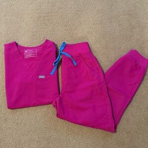 Figs High Waisted Raspberry Sorbet Scrub Set